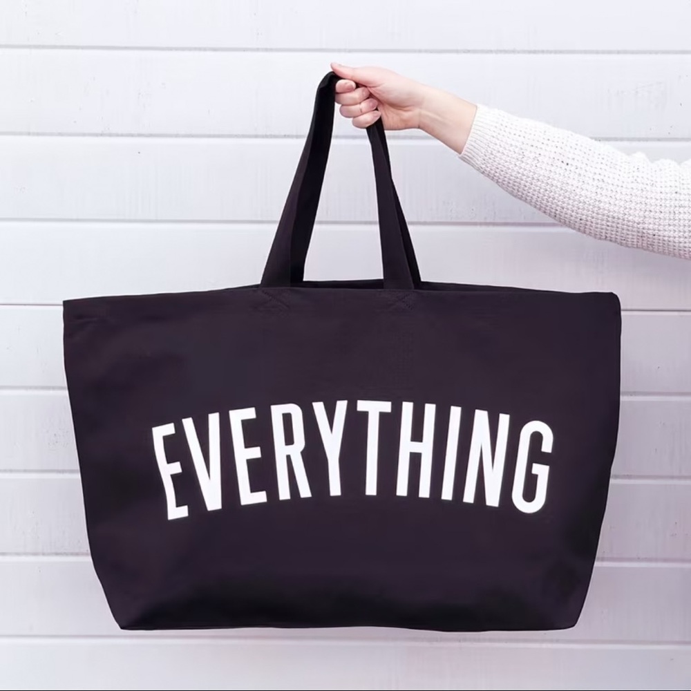 Oversized Black Tote Bag 'Everything' Print